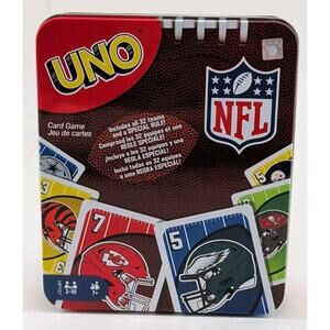 NEW Mattel UNO NFL Football Card Game in Storage/Travel Tin 32 Teams Great Gift